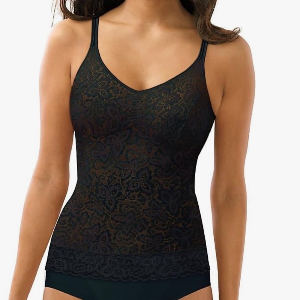 NEW Bali Lace 'N Smooth Shaping Camisole, Black, Large - Picture 2 of 10